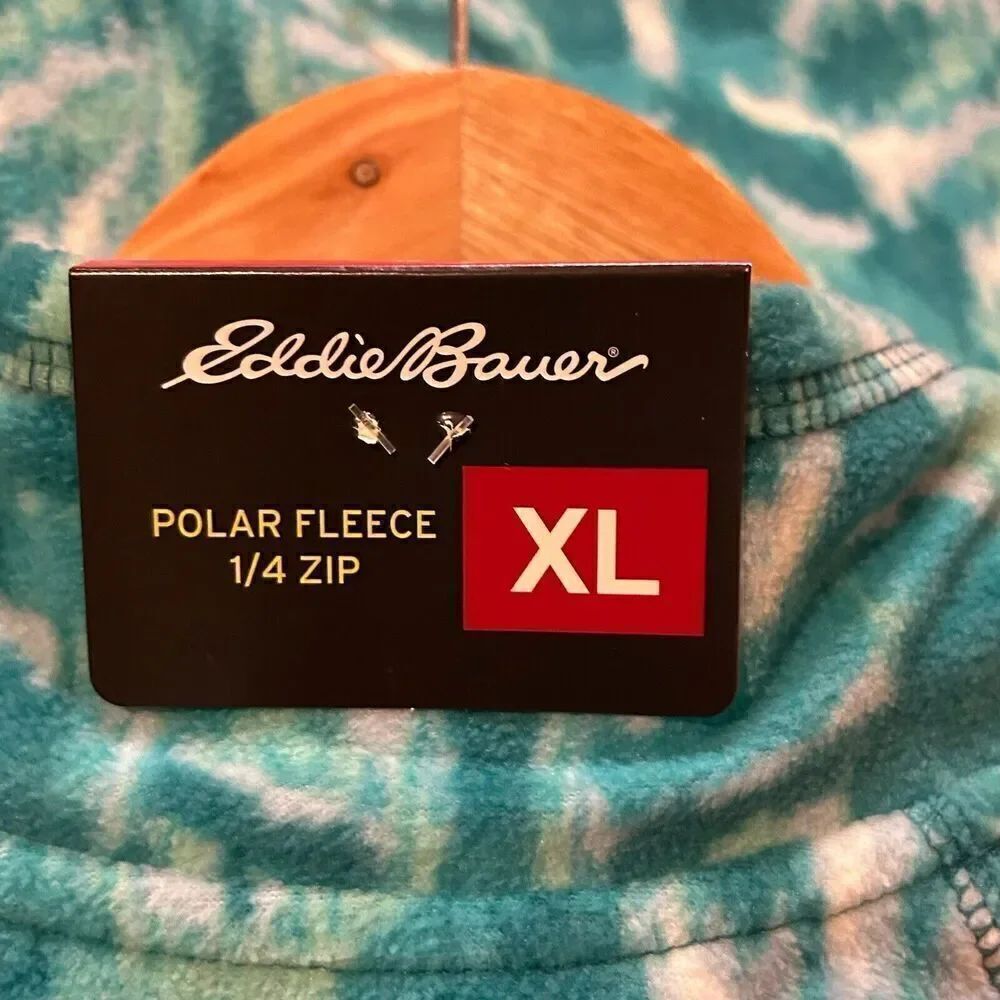 Eddie Bauer 1/4 Zip Polar Fleece Pullover Turquoise Leaf Ikat Women's Size XL - Picture 3 of 8